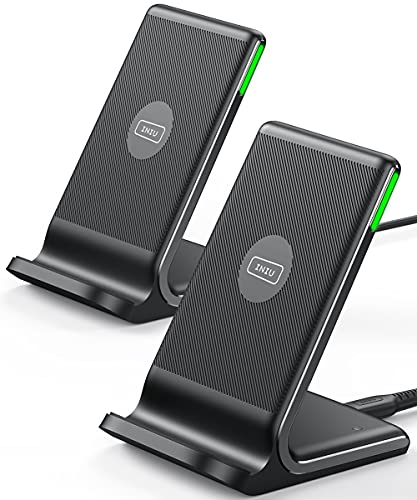 [2-Pack] Wireless Charger, INIU 15W Fast Wireless Charging Stand with Sleep-Friendly Adaptive Light Compatible with iPhone 14 13 12 11 Pro XR XS X Plus Samsung Galaxy S21 S20 Note 20 etc