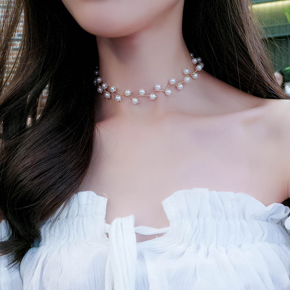 2020 Trendy Elegance Statement Necklace Charm Simulated Pearl Beads Choker Necklace For Women Kolye Collier Femme