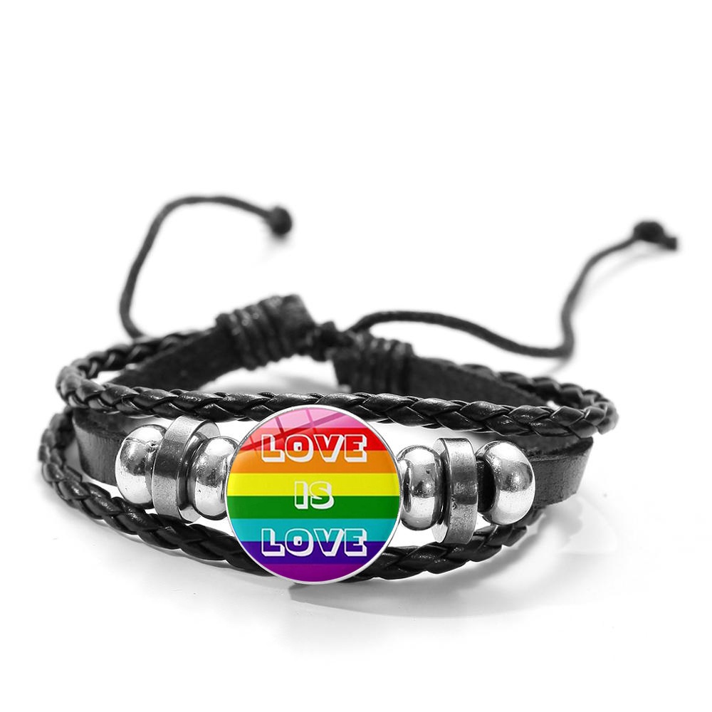 2023 Newest LGBT Gay Pride Glass Buckle Charm Bracelet Rainbow Flag Anti-discrimination Symbol Multilayer Wristband 23 Styles