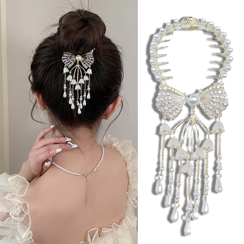 2023 new high-end meatball head grab clip women's ancient wind bell orchid back head plate hair artifact hair accessories niche hair clip