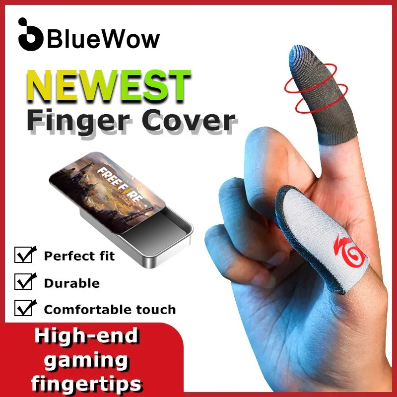 2024 BlueWow【Free Fire】New Silver Cloth Double Hand Fingertips Anti Slip Magic Tool Ultra-thin Silver fiber finger sleeve Anti-Sweat PUBG COD Call of duty Mobile State Of Survival