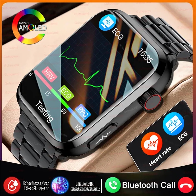 2024 New Medical Grade Smart Watch Blood Sugar Blood Lipid Uric Acid ECG+PPG Body Temperature Bluetooth Call Health Smartwatch