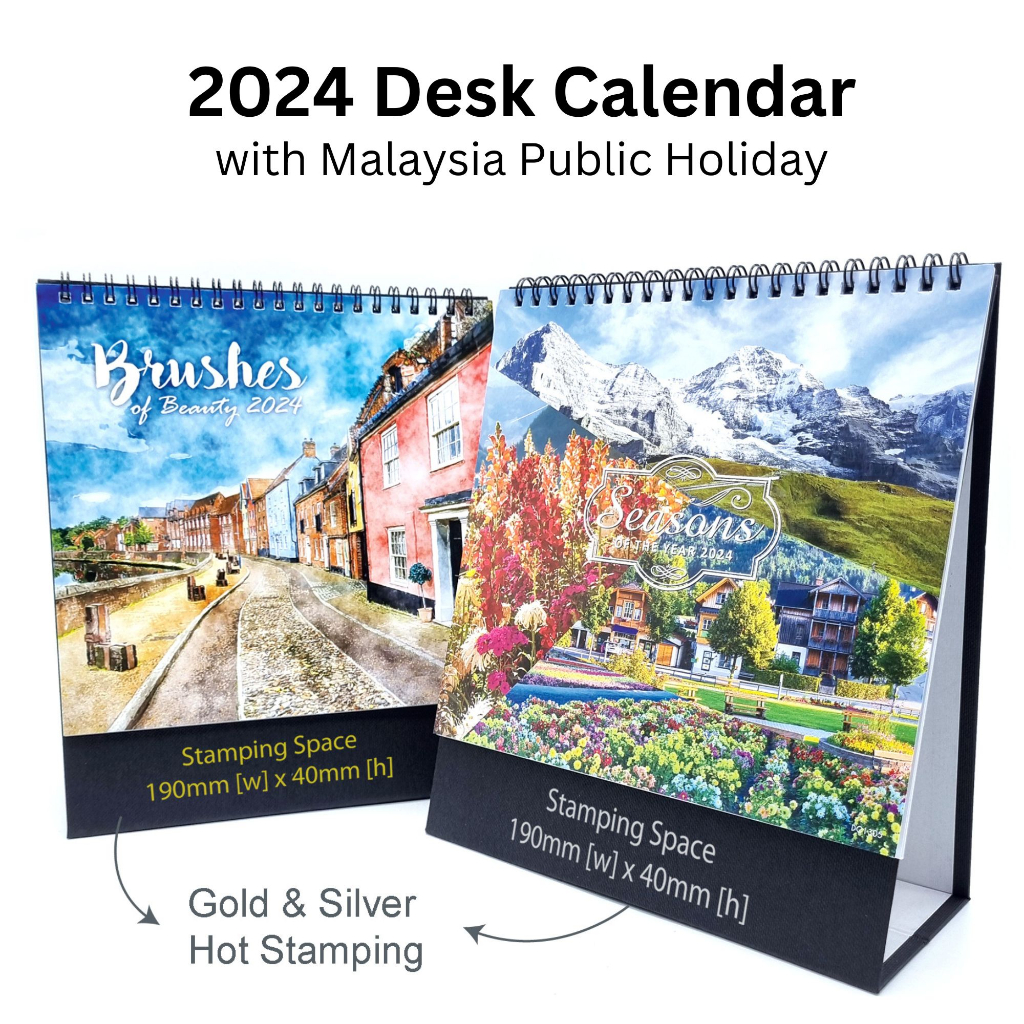 2024 Table Desk Calendar Malaysia Public Holiday Islamic & Chinese lunar date Hard line master stand 19cm(W) x 18cm(H)