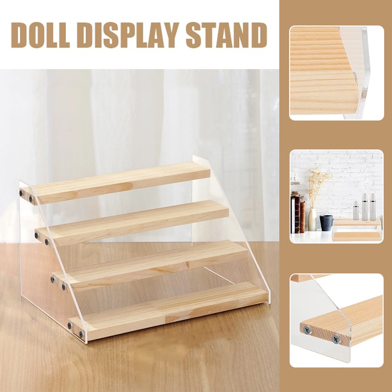 2/3/4/5 Tier Wooden Acrylic Display Stand Toy Cosmetics Showcase Anime Handicraft Car Model Transparent Ladder Shelf