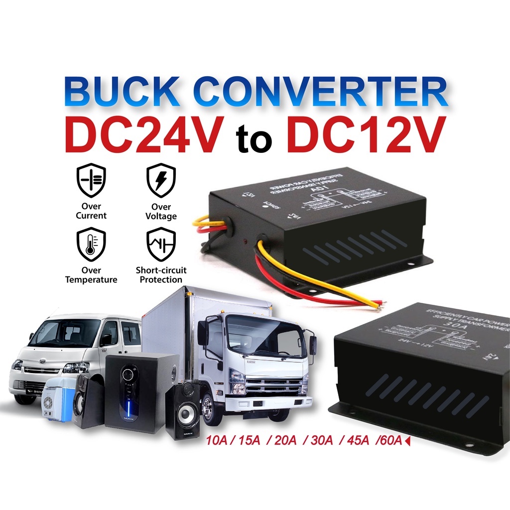 24V to 12V Car DC Power Electric Buck Transformer Converter Adapter 10A 15A 20A 30A 45A 60A Truck Lorry Bus Van