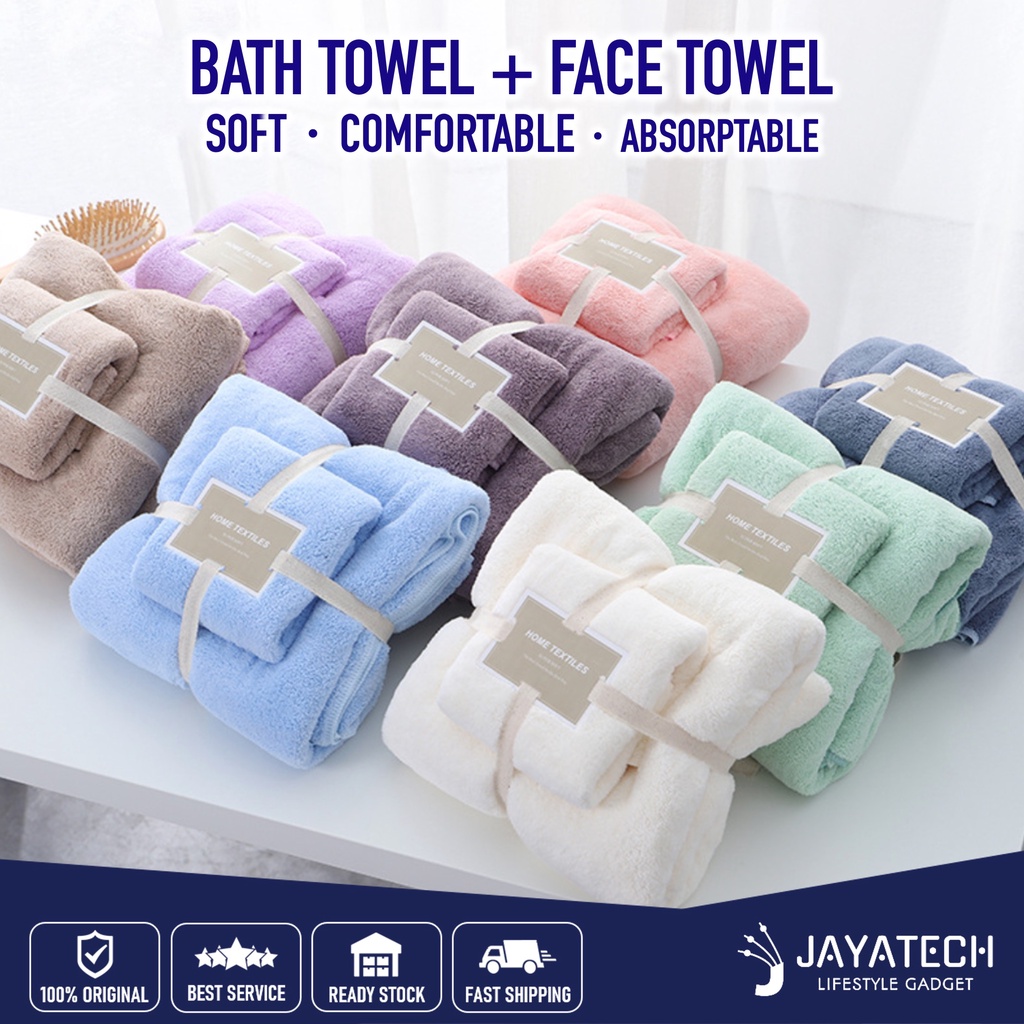 2 IN 1 MICROFIBER BATH TOWEL + FACE TOWEL / TUALA MANDI + TUALA MUKA / FAST DRYING TOWEL / LARGE TOWEL / LUXURY TOWELS