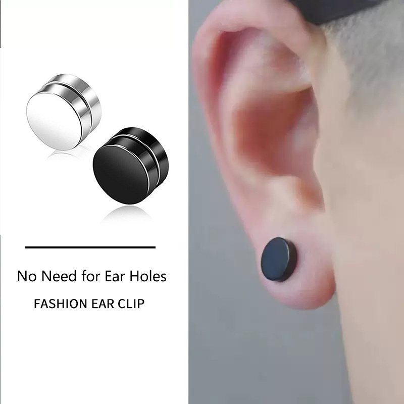 2pcs Magnetic Magnet Stud Earrings Non-piercing Unisex for Men & Women Titanium Steel Ear Clip