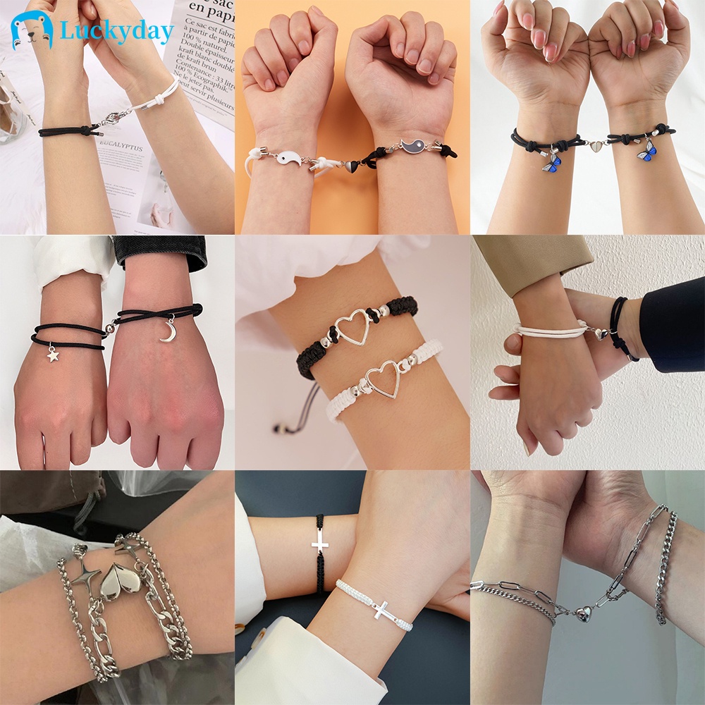 2Pcs/set Personalized Couple Bracelet Set Luminous Magnetic Attraction Adjustable Braid Chain Bracelets Jewelry Accessories