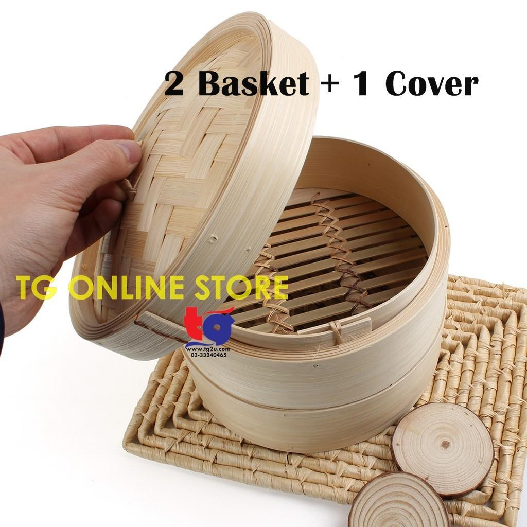 2 Tier Bamboo Steamer Basket Set with 1 Lid / Dim Sum / Bakul Pau ( Handmade )