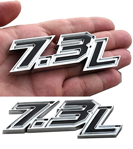 2X 7.3L Emblems 3D Badge Powerstroke Power Stroke Turbo Die-sel Fender Side Decal Sticker Nameplate Logo (Chrome Black)