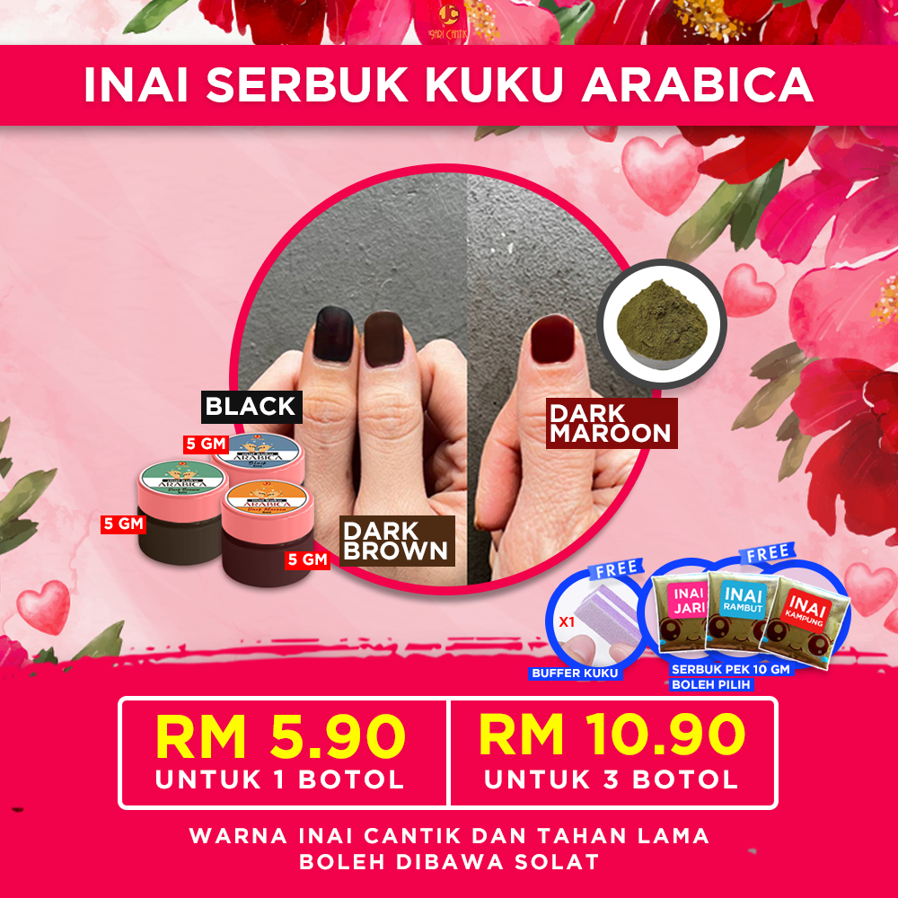 3 PEK RM 10 | Inai Kuku Asli Arabica Tahan Lama, Tak Mudah Luntur & Mesra Wudhuk