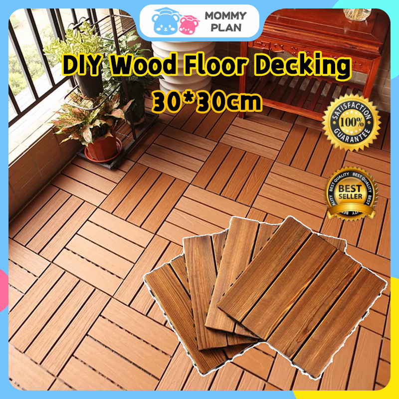 30x30CM Floor Decking Wood Pallet Kayu / Timber Acacia Wood Flooring DIY Decktile Garden Decoration Hard Wood Carpet