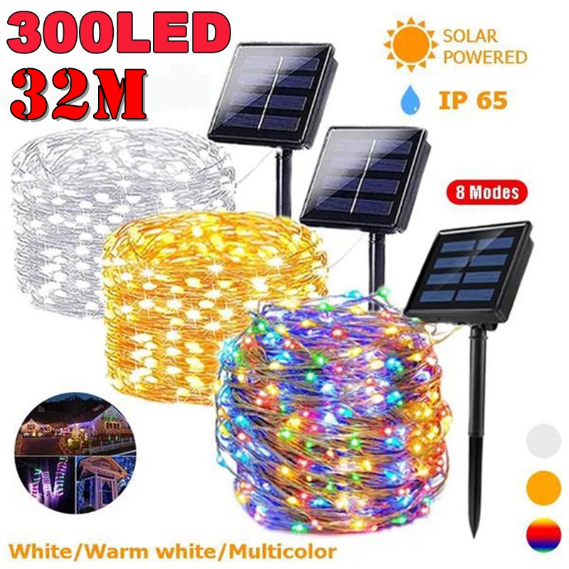 32M 300LED 8 Modes Solar String Fairy Lights Waterproof Outdoor Garland Solar Power Lamp Christmas For Garden Decoration