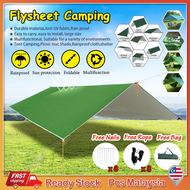 【340x450cm】 Flysheet Waterproof Groundsheet Camping Tarp Tent Shelter Alas Tent Floor Sheet Footprint Bumbung Khemah