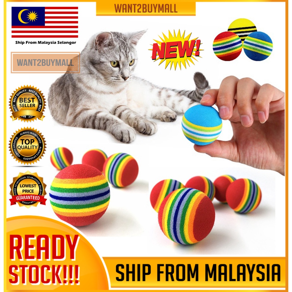 35mm 42mm EVA Pet Rainbow Colorful Small Bouncy Sponge Foam Ball Puppy Dog Chewing Cat Kucing Toy Mainan Soft Bola
