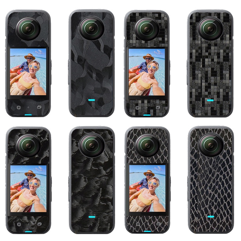 3D Black Camo Geometry Grain PVC Stickers Protective Film Front + Back Scratch-proof Decals Skin for Insta360 One X3 Wrap