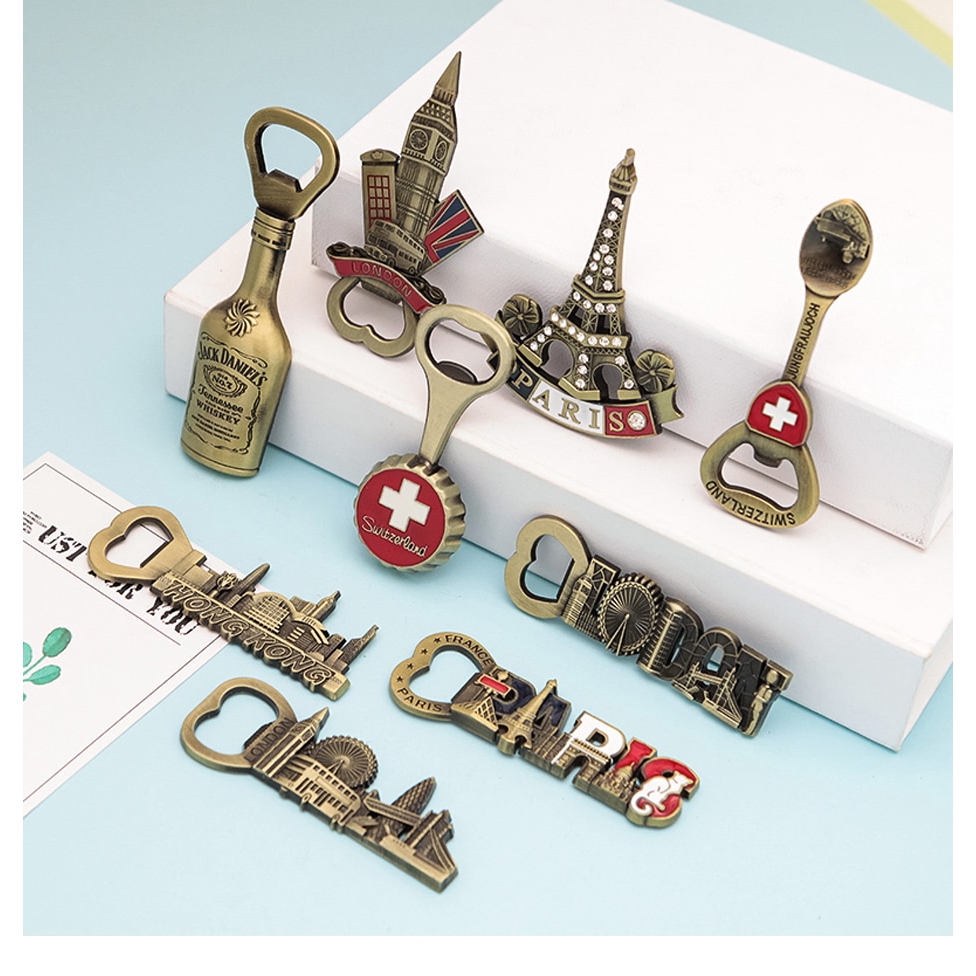 3D Bottle Opener Fridge Magnets England London Swiss metal Refrigerator Magnets Home Decor French Tower European Message