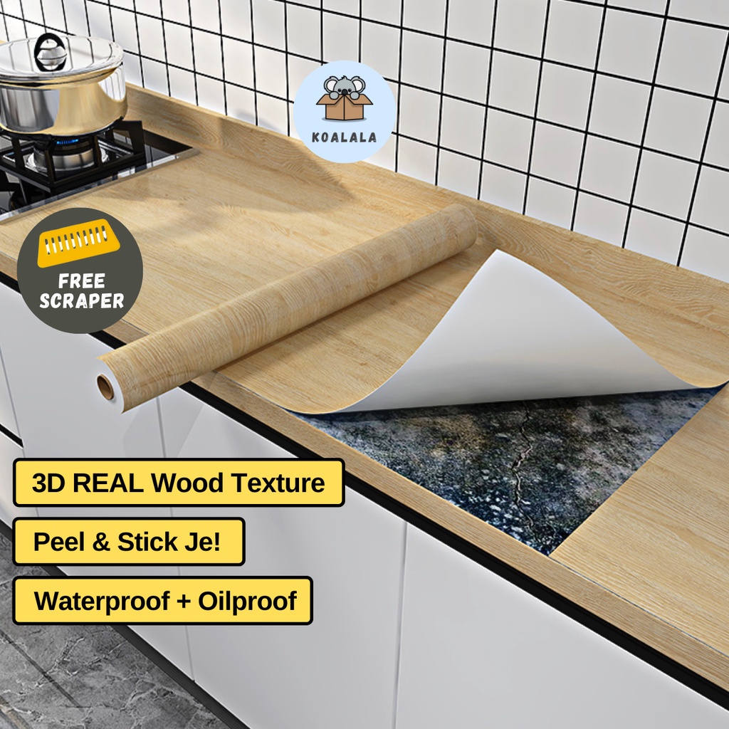 3D Wood Texture Wallpaper Self Adhesive Waterproof Furniture Cabinet Kitchen Table Wood Sticker Kabinet Kayu Tebal Thick