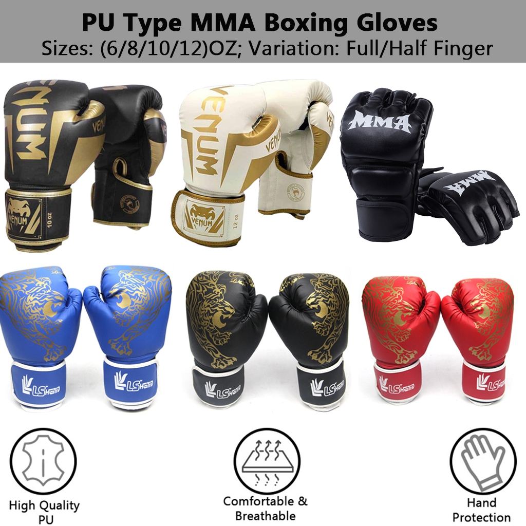 3H Boxing/MMA Gloves [Full/Half Finger]for Training & Muay Thai Kids Adult Punching Taekwondo Sanda Combat Gloves Tiger