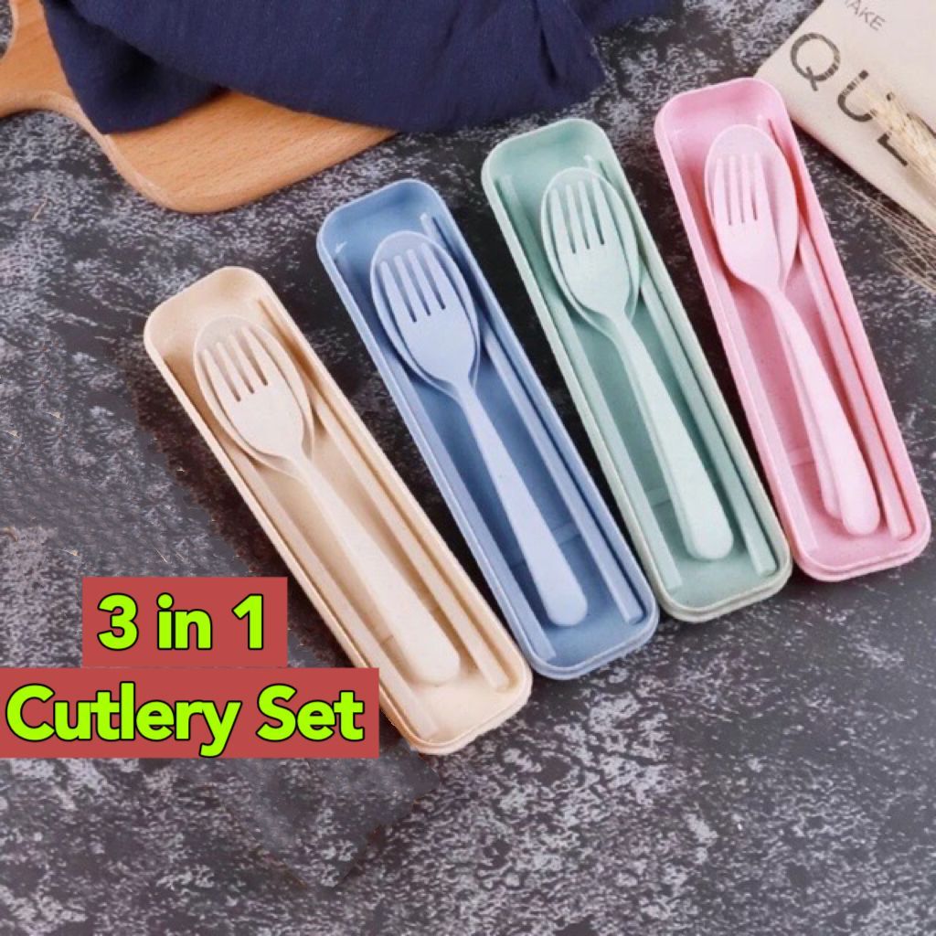 3 in 1 Set Kids Tableware set Cutlery Set Portable Spoon Fork Chopstick Easy Carry Eco Friendly With Box 餐具糖吃筷子叉 2019