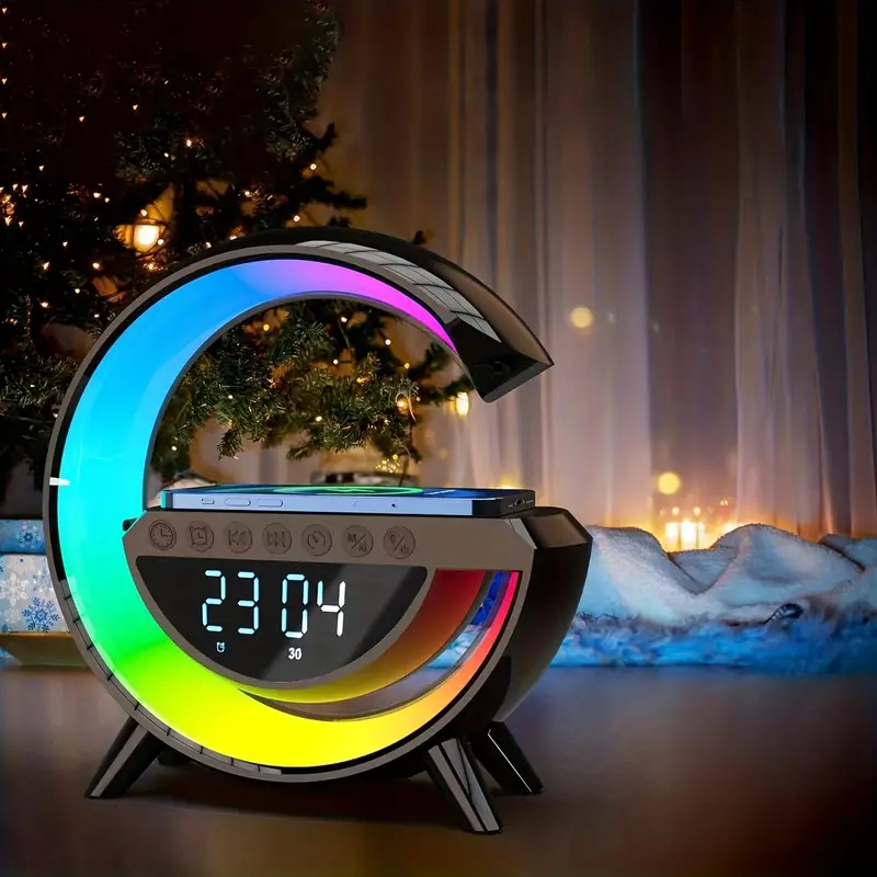 3IN1 TWS Speaker LED Table Lamp Wireless Charger Atmosphere For Smart Home Decor With FM Radio & Alarm Clock RGB Light