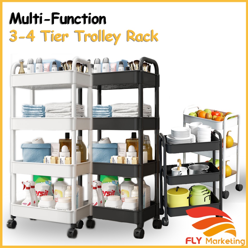 3 Tier Multifunction Storage Trolley Rack Office Shelves Home Kitchen Rack With Plastic Wheel