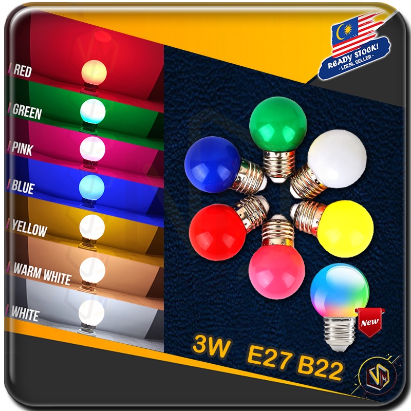 3W Led Colour Bulb Lampu Raya E27 B22 Mentol Lampu Hiasan Hari Raya Warna Warni Led Color Light BULB DECORATION 灯泡