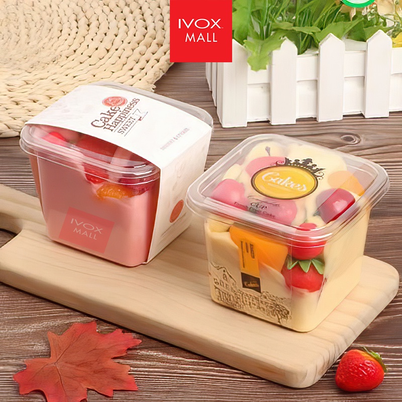 400ml Transparent Plastic Mousse Cup with Lid Square Food Container Cups for Jelly Mousses Yogurt Pudding Bekas Plastik