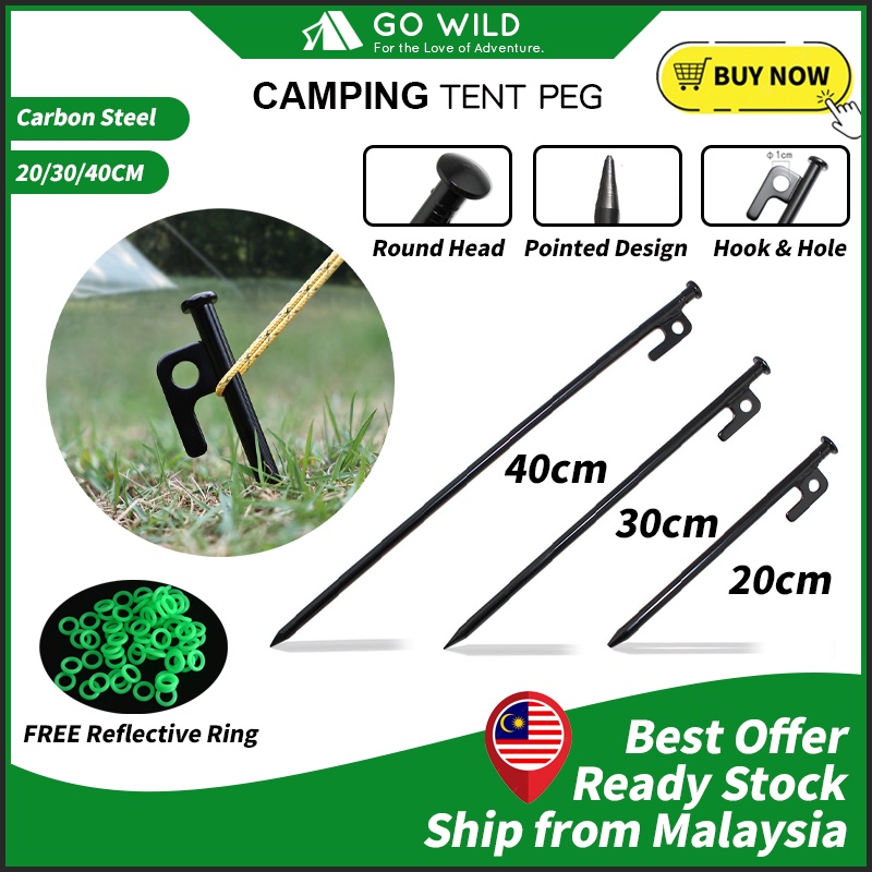 40/30/20cm Peg Stake Camping Peg Ground Nail Tent Peg Flysheet Peg Stake Nail Fluorescent Ring Pancang Paku Khemah Besi