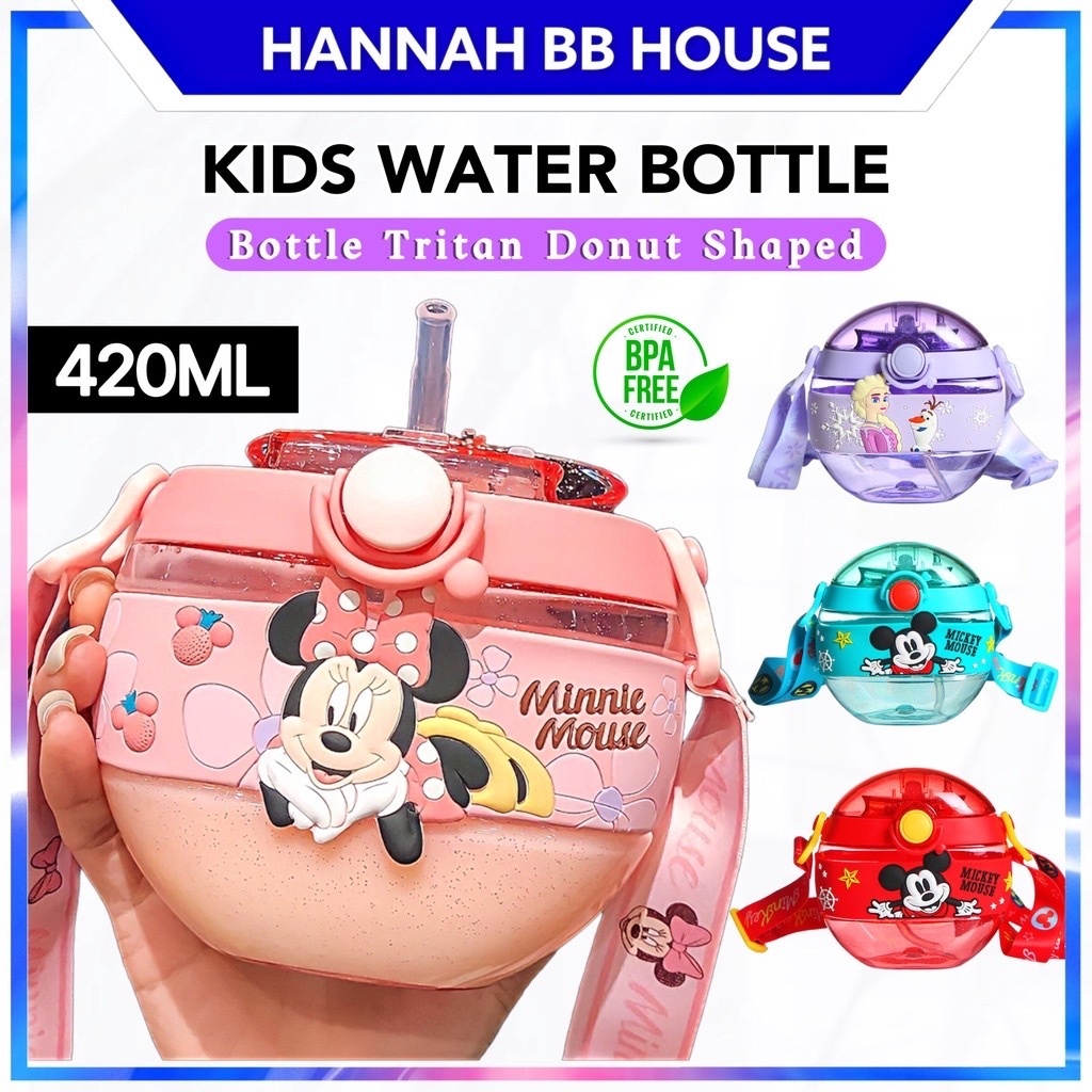 420ml Cartoon Straw Bottle Eco-friendly Water Bottles With Straw Drinking Bottle Donuts Shape