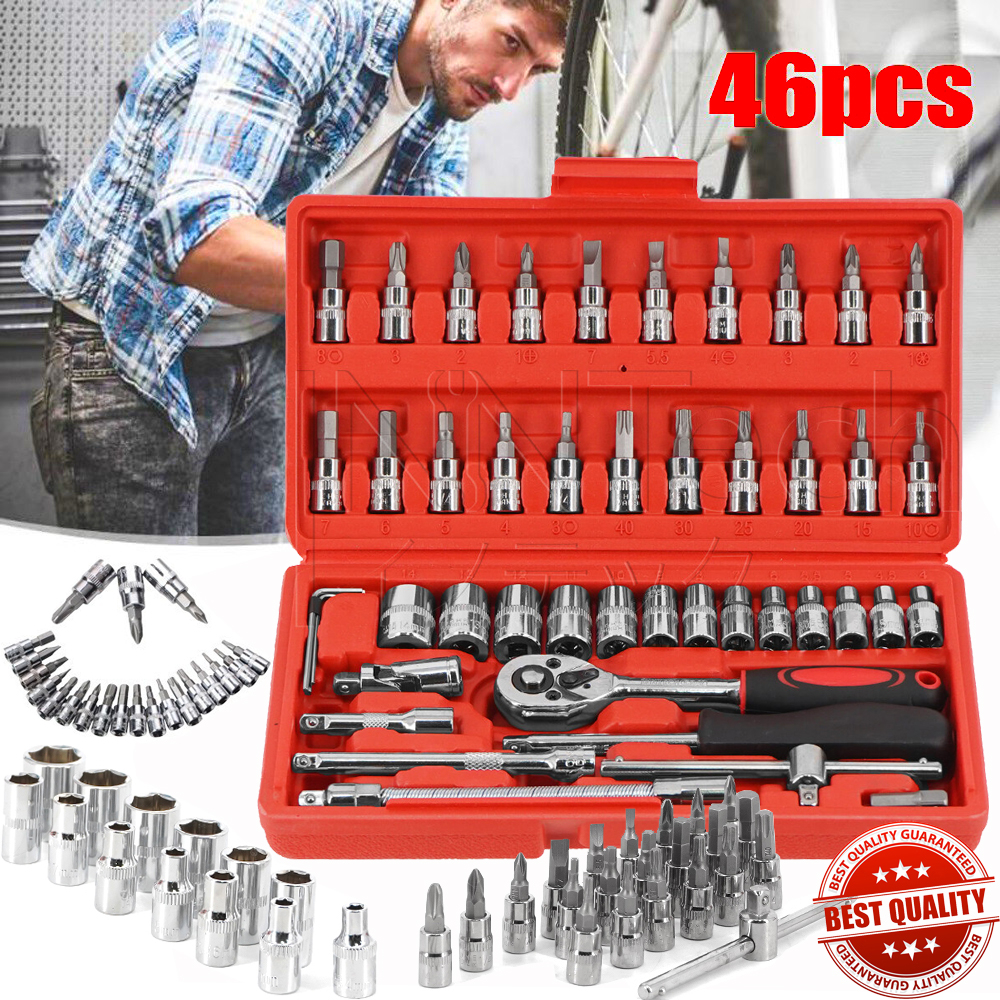 【46 pcs】Spanner Socket Set Ratchet Wrench Set Car Motorcycle Bicycle Repair Tool box set Set Alat Pembaikan Kereta 维修工具