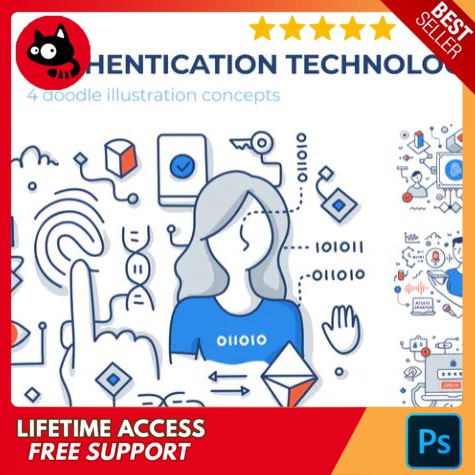 4 Authentication Technologies Illustrations - Graphics/Objects
