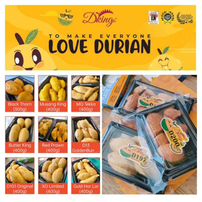 [4H Delivery] Grade AAA Fresh Durian Pulp - Black Thorn/Musang King/Tekka/Butter/Red Prawn/D13/D101/Hor Lor/XO/D24