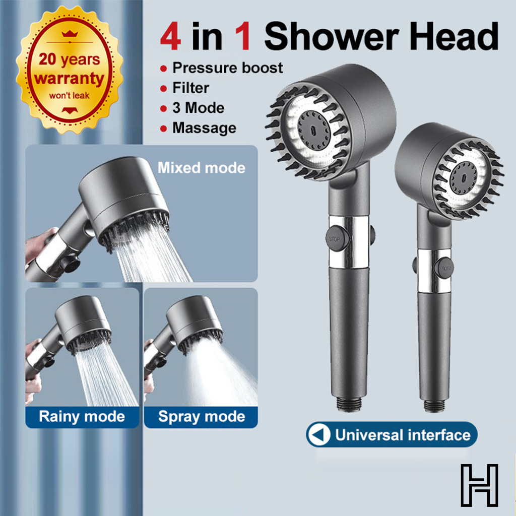 4 In 1 Massagable High Pressure Shower Head With Filter Shower Head High Pressure 3 Mode Water Saving Removable Handheld rain shower 可按摩花洒