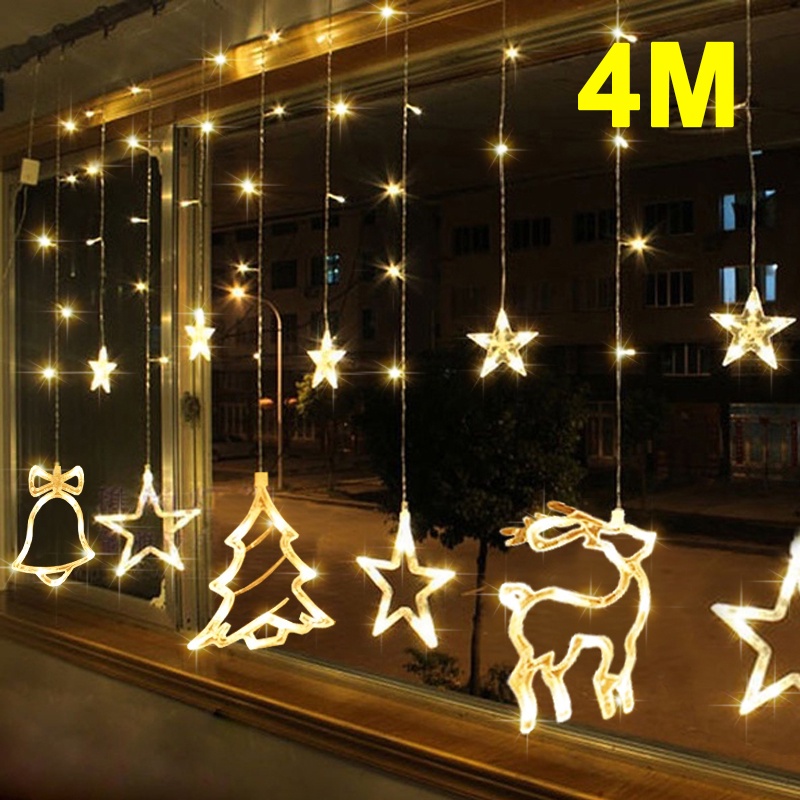 4M 138 Leds Elk Bell Star Curtain String Lights with 8 Modes for Indoor Outdoor Home Garden Christmas Halloween Holiday Wedding Party Garden Curtain Decoration