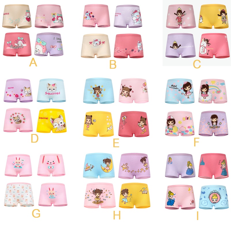 4 PCS In 1 READY STOCK Various Designs Kids Panties Breathable Girl’s Boxer Cartoon Solid Cotton Briefs Baju Raya