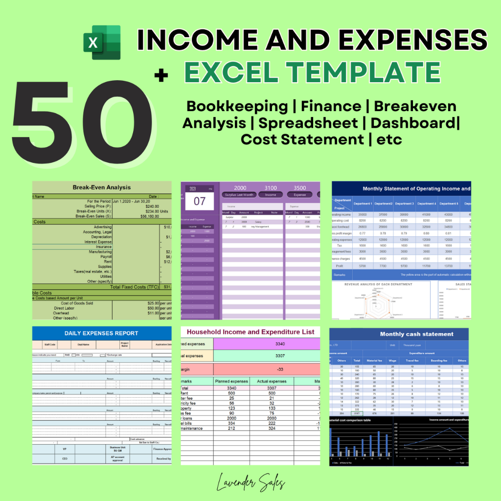 50+ INCOME AND EXPENSES EXCEL TEMPLATE : Bookkeeping | Finance | Spreadsheet | Dashboard | Budget