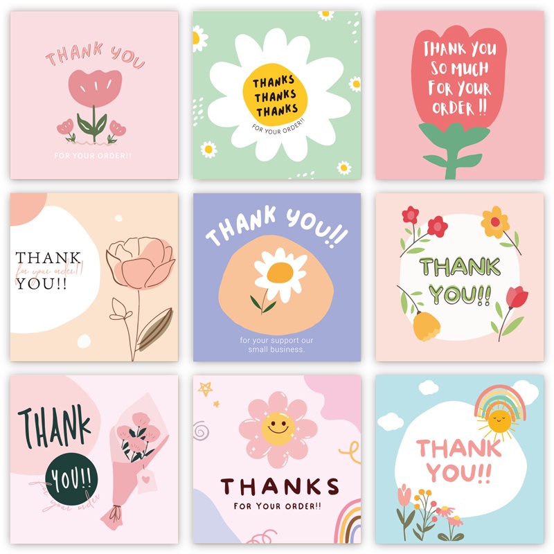 50 Pcs/Pack Cute Square Thank You Cards Packaging Decorative Gift Cards "Thank You For Your Order" Cards For Small Business Online Shop