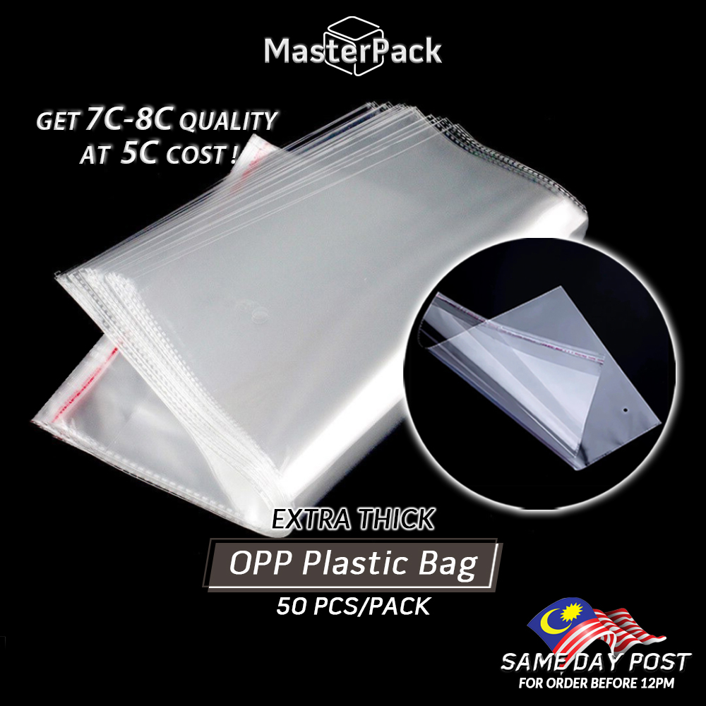 [50 PCS] Transparent OPP Bag Extra Thick 8C Plastik OPP Tebal & Murah Self Adhesive Plastic for Tudung Baju Kurung Books