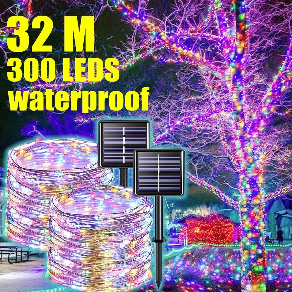 ✨✨103M/52M/42M/32M/22M/12M/7M Solar Lights LED Fairy String Lights Waterproof 8 Lighting Modes Twinkle Starry String Copper Wire Light Lampu Raya Solar For Garden Lawn Patio Tree Wedding Party Decor New Year Gift lip lap kelip kelip2 klip hiasan kelap