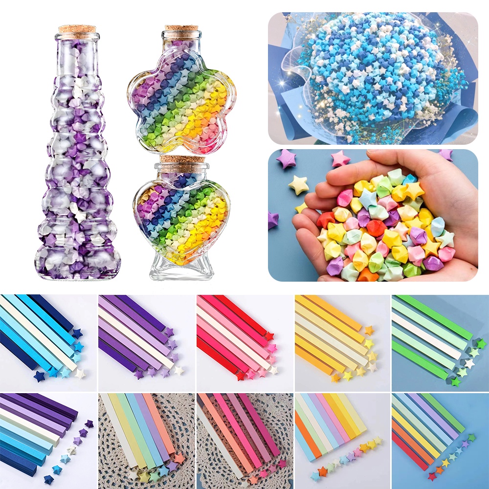 540Pcs Lucky Stars Paper Folding Paper Stars Bottles Straw DIY Muti-color Origami Star Strips Handmade Supplies Birthday Teacher New Year Table Decor Present