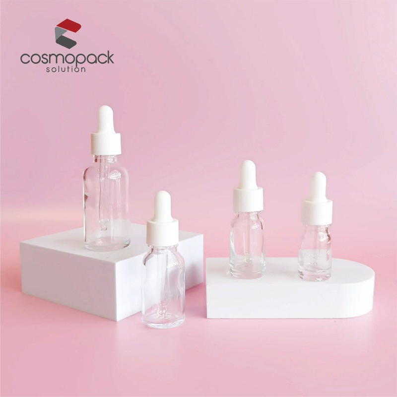 5ml 10ml 15ml 30ml Clear Dropper Glass Bottle with white smooth cap & rubber Essential Oil Bottle Botol Serum GB47-10058