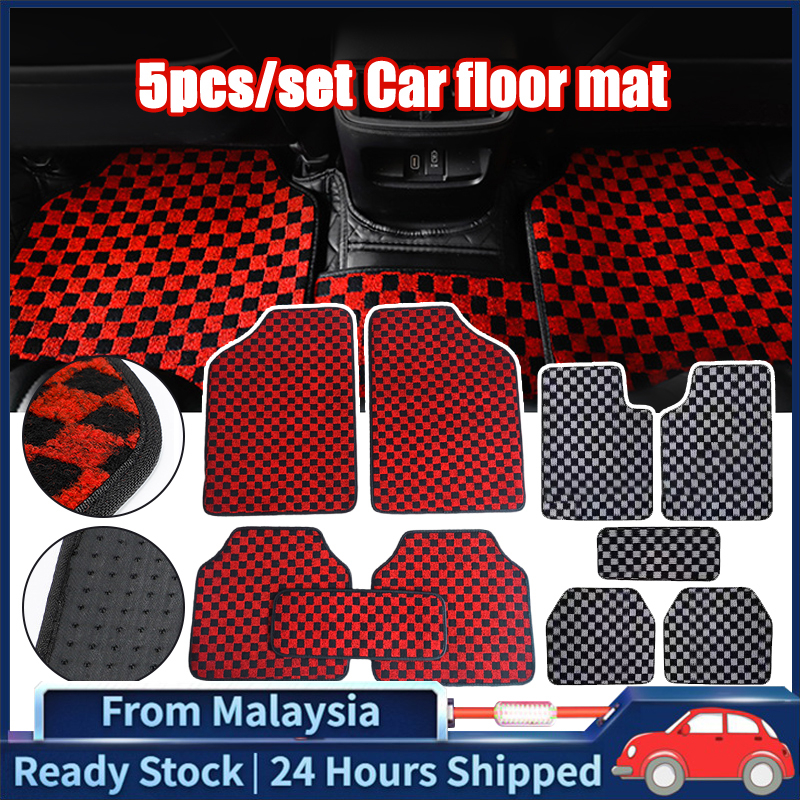 5pcs Checkmate Dice Dadu Chess Mat Car Carpet Universal Thai Car Floor Mat Carpet Grey Red Mat lantai kereta汽车脚垫