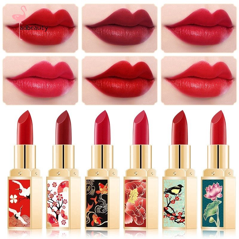 6 Colors Lipstick Chinese Style Sauvignon Blanc Crane Print Matte Lipstick Waterproof Long-lasting Matte National Style Ancient Style Gift Box 6 Warna Lipstik Matte Ekstrak Tanaman Tahan Lama Dan Tahan Air