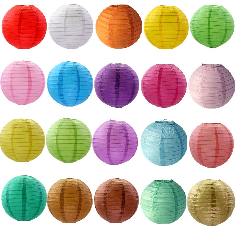 (6 10 12inch) Colourful Lantern Handmade Round Paper Lanterns Hanging Wedding Birthday Party Holiday Decoration Chinese Paper Lights Ball New Year Spring Festival Lantern