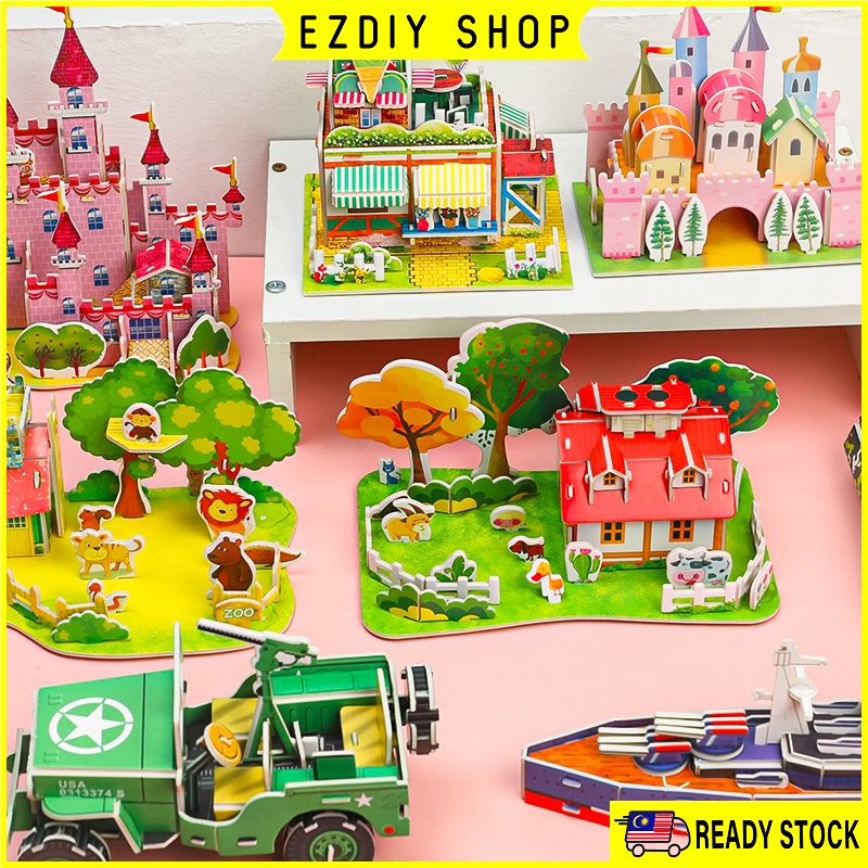 6D 3D building paper puzzle DIY play art and craft kid puzzle early learning puzzle educational toys Ice Cream Hotel 3D