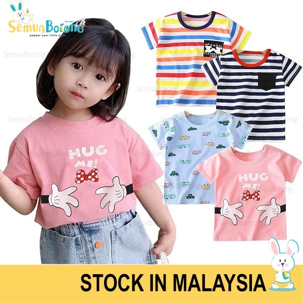 (6m-5yrs) Kids Graphic Cotton Top Shirt Short Sleeves Tee Baju Budak Lelaki Perempuan 0554