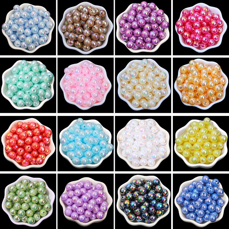 6mm 8mm 10mm Rainbow AB Color Acrylic Beads Round Loose Beads For Jewelry Making DIY Bracelet Necklace