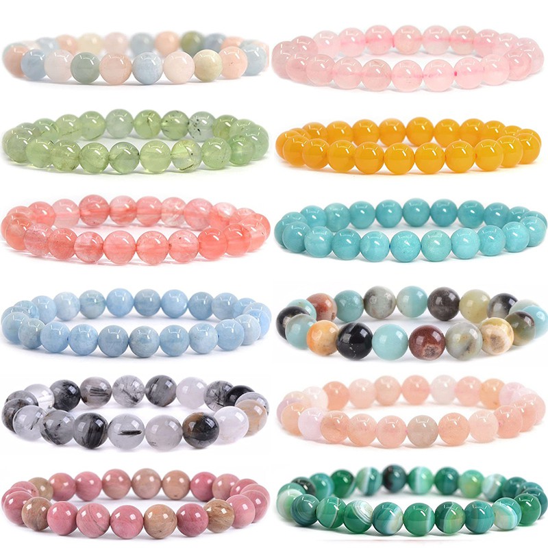 6MM 8MM Natural Stone Healing Crystal Stretch Beaded Bracelet Women Men Handmade Gemstone Round Bangle Unisex Jewelry