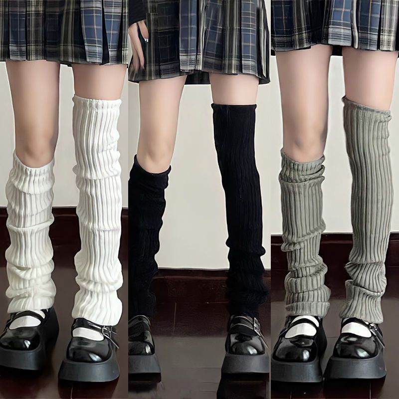 70cm Over Knee Japanese JK Uniform Leg Warmers Korean Lolita Winter Girl Women Knit Boot Socks Pile Up Socks Foot Warming Cover